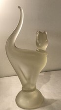 Vintage Large 12” Clear Frosted Art Glass Cat Kitten Figurine Tall Tail picture