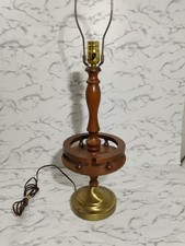Mcm Turned Wood and Brass Lamp Mid Century Unique  picture