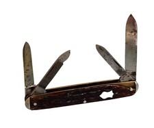 Vintage Antique Keen Kutter Antler Stag Folding 4 Blade Pocket Folding Knife Old picture