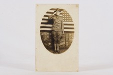Photo WWI US Army Soldier Doughboy Saluting US Flag RPPC Postcard picture