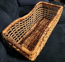 Vintage Handwoven Strong Rectangle  Wicker Basket 17” Long 7” Deep 7