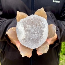 175G Natural Agate Geode Carved Lotus Flower, Hand Carved Healing Crystal Home picture
