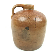 Antique 1880s-1900 Stoneware Jug Crock Handmade Brown Handle Cork Stopper RARE picture