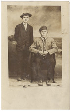 Antique B&W Photo Postcard RPPC 2 Young Men in Period Fashions #2642 picture
