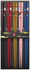 Urban Tokyo Sunlife Irodori 5 Pair Bamboo Chopsticks Set 9in Lucky Cats picture