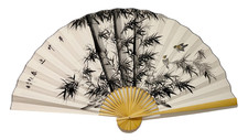 Large 63*35.5 Inch Oriental Wall Hanging Folding Fan with Handpainted Bamboo picture