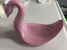 Mid Century Pink Swan Ceramic Figurine Planter Glossy MCM Bird Decor Retro picture