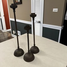 Vtg Set of (3) Tiered  Rare Art Deco Solid Brass Candle Holders by SILVESTRI  picture