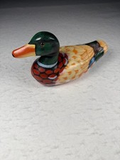 Vintage Teleflora Hand Painted Wooden Mallard Duck Decoy Figurine Glass Eyes picture