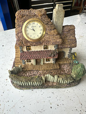 Vintage Thatched Cottage Resin Mantel Clock - Geneva Quartz TESTED & WORKING picture