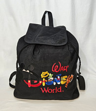 Vintage Walt Disney World Backpack Black Embroidered Logo Drawstring Parks Bag picture