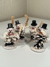 Set of 4 Vintage Christmas Pipe Smoking XMAS SNOWMEN Putz Pinecone JAPAN 4