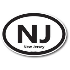 NJ New Jersey US State Oval Magnet Decal, 4x6 In, Automotive Magnet for Car picture