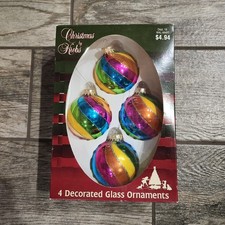 Christmas by Krebs Rainbow Glass Ball Ornaments 4 pack vintage  picture