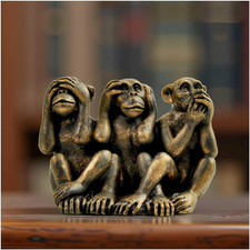 3 Wise Monkeys Statue Hear No Evil, See No Evil, Speak No Evil Resin picture