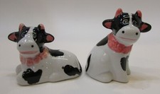 Vintage 1990's Hand Painted Porcelain Black White Funny Cow Salt Pepper Shakers picture