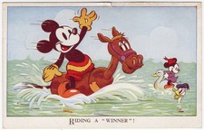 Antique Walt Disney Mickey Mouse Riding a Winner Postcard Valentine 4043 GB Rare picture