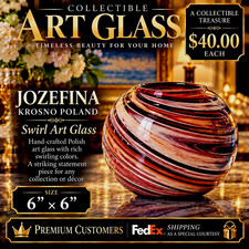 Jozefina Krosno Poland Swirl Hand Blown Art Glass Round Vase 6
