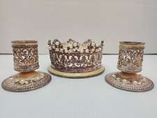Ornate Candleholder Set Of 3 Faux Pearls TR Wedding Vanity Pillar And Taper  picture