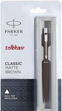 Parker Classic Matte Brown Ball Point Pen BP Chrome Trim CT Quink Blue Refill picture