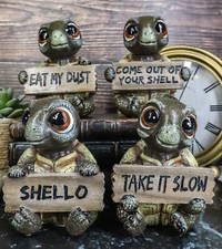 Ebros Whimsical Baby Sea Turtle Set of 4 Figurine Holding Signs W/ Funny Sayings picture