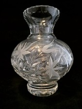 (60) Heavy Cut And Etched Crystal Vase with Asian Influenced Pattern picture