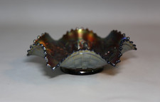 Northwood Amethyst Carnival Glass Bowl ~ Strawberry & Basketweave Collectible picture