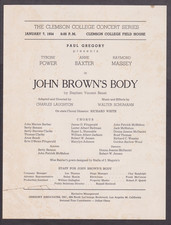1954 Clemson College Concert Series JOHN BROWNS BODY Program Power Baxter Massey picture