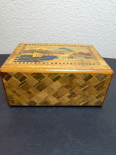Vintage Inlaid Wood Japanese Mt Fuji Secret Puzzle Box Wooden Jewelry/Stash Box picture