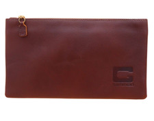 Genuine Leather Zippered Bag, Bank Deposit Travel Pencil Pouch Utility Organizer picture