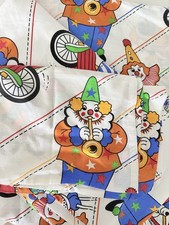 Vintage 1970s Circus Clown Twin Flat Sheet Fabric Novelty Retro Kid Bedding picture