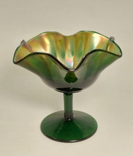 Vintage Fenton Green Carnival Glass Stippled Rays Compote Footed Candy Dish picture