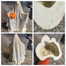 Byron Molds 1972 Ceramic Halloween Ghost Jack O Lantern Pumpkin Early Casting picture