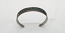 Vtg L & C Zuni Sterling Silver Natural Turquoise Needlepoint Cuff Bracelet picture