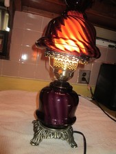 Vintage Amethyst Purple Glass Hurricane Parlor Lamp GWTW Style Optic Swirl 18” picture