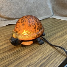 Vintage Tin Chi Glass Turtle Accent Lamp Amber/Orange Tortoise Shell Bronze Base picture