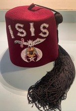 VINTAGE SHRINERS JEWELED MAROON FEZ HAT WITH TASSEL~ISIS~23