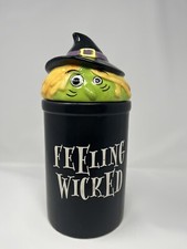 Eccolo Ceramic Feeling Wicked Witch Lid Halloween Canister Jar NEW Rare HTF 11” picture