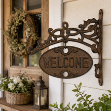 Welcome Go Away Metal Sign Cast Iron Antique Style Vines Heavy Duty 11.5