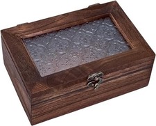 Vintage Wooden Storage Box with Glass Lid, Keepsake Box Small Decorative Storage picture