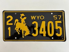 1957 Wyoming License Plate AAA+++ GLOSSY Weston County MINT/New Old Stock picture