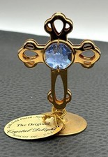 Vintage Blue Austrian Crystal Delight 24K Gold Plated Cross Figurine Ornament picture
