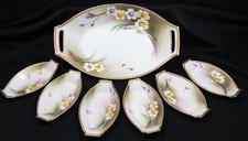 Nippon Nut Dish Set Morimura Painted Flowers Gold Moriage 7 Pieces picture