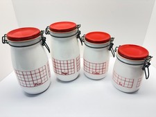 Wheaton Red Checkered Canister Farmhouse Milk Glass Excellent Condition picture
