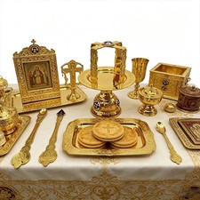 Orthodox Altar Set Metal Religious Icon Tray Plate Sacred Vessel Church Supplies picture