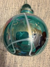 Hand Blown Glass Iridescent Perfume Bottle Green Blue Beautiful MCM Art WOW picture