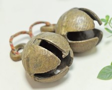 Lot of 2 Antique Brass Animals Cow Bell Original Old Hand Crafted Engraved picture