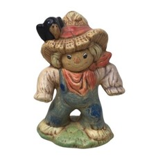 Vintage 1987 Cute Scarecrow Figurine with Bird on Shoulder - Fall or Autumn Deco picture
