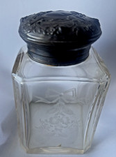 Antique Silver Victorian Floral Etched Glass Vanity Jar with Repousse Lid picture