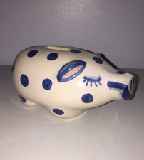 Vintage M.A. Hadley Art Pottery Polka Dot Pig Stoneware Piggy Bank Figurine picture